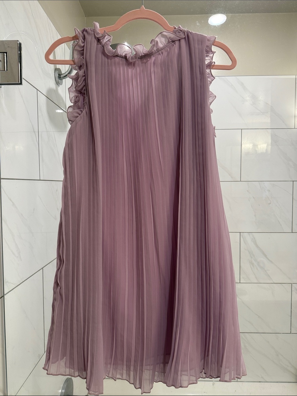 Lush Pleated Ruffle Neck Sleeveless Dress in Dusty Mauve